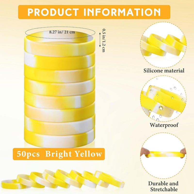 Liliful 50 Pcs Plain Silicone Rubber Bracelets Elastic Rubber Wristbands Blank Colored Bracelet Sports Bands for Stretch Wristband Wrist Bands for Women Men Party Gifts (Yellow and White) - Image 2